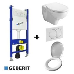 Geberit Duofix Basic beépíthető WC tartály szett gipszkarton falhoz / szaniter szett B / GE-SSB02 / komplett keretes wc tartály + Delta 20 fehér nyomólap + KOLO fali wc csésze + ülőke