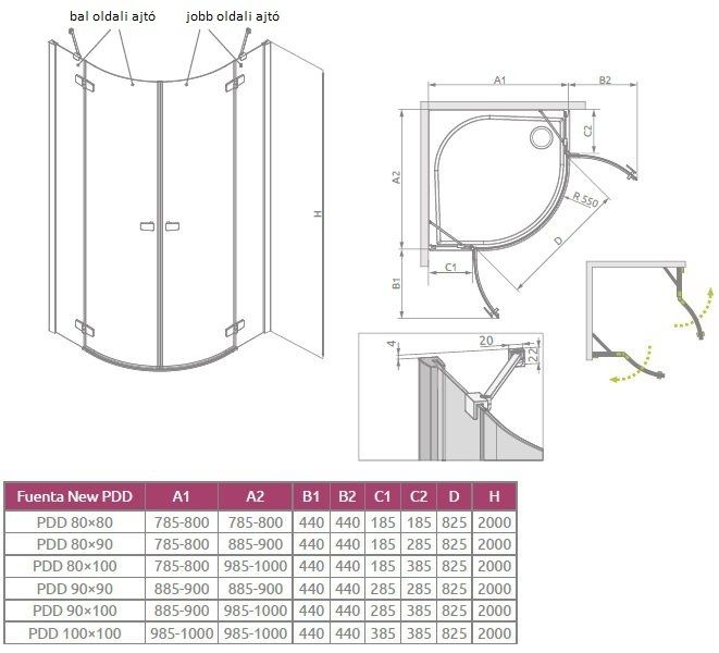 Radaway fuenta new pdd 90j jobb / jobbos, Ãves zuhanykabin ajtà ...
