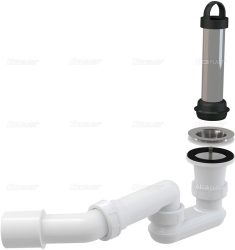 Alca / AlcaDRAIN / AlcaPLAST A462 Ø50 Lefolyó szett dugóval, bűzelzáróval, könyökkel, túlfolyó nélküli zuhanytálcákhoz, 8594045937022