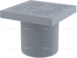 Alca / AlcaDRAIN / AlcaPLAST APV0200 A leeresztő padlóösszefolyó csatlakozóaljzata, rácstartó elem + rács 150 × 150 mm-es / 15x15 cm-es szürke műanyag kivitel, 8595580507343