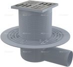   Alca / AlcaDRAIN / AlcaPLAST APV101 oldalsó kifolyású padlólefolyó réz-króm tetővel, 105×105/50 mm, vízszintes rozsdamentes ráccsal,vizes bűzzárral, 8594045930368