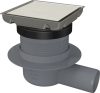   Padlóösszefolyó 130×130 mm vízszintes, rozsdamentes rács, vizes bűzzár, APV140