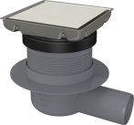   Padlóösszefolyó 130×130 mm vízszintes, rozsdamentes rács, vizes bűzzár, APV140