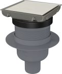   Alca / AlcaDRAIN / AlcaPLAST Padlóösszefolyó 130×130 mm függőleges, rozsdamentes rács, vizes bűzzár, APV240