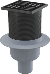Padlóösszefolyó 105×105/50 mm vízszintes, rozsdamentes rács fekete-matt, kombinált SMART bűzzár, APV31BLACK