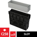   Alca / AlcaDRAIN / AlcaPLAST  AVZ101R-R121R Asszimetrikus kültéri résfolyóka revíziós résszel 100 mm, horganyzott acélból,  AVZ101R-R121R 8595580549855
