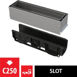 Alca / AlcaDRAIN / AlcaPLAST  AVZ101S-R321R Asszimetrikus kültéri résfolyóka revíziós résszel 100 mm, rozsdamentes acélból,  AVZ101S-R321R 8595580547400