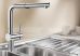 BLANCO LINUS-S VARIO HD / álló króm rozsdamentes acél magasnyomású konyhai mosogató csaptelep, 140 fokban elfordítható magas kifolyóval, kihúzató 2 féle vízsugarú fejjel, 518406
