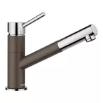  BLANCO KANO-S SILGRANIT®-Look kétszínű HD / fehér-króm színű álló rozsdamentes magasnyomású konyhai csaptelep, kihúzható fejjel, 525043
