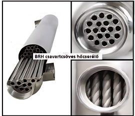 BRH hőcserelő 105 kW / ΔT 60°C-nál, 6/4"bm-2"bm, rozsdamentes, csavart-csöves. Tmax: 200°C, Pmax: 12 bar, Felület: 0,85 m2, BRH-1271