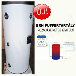 BRH Hőszivattyú puffertartály / hőszigetelt puffertároló hőszivattyúhoz 100 l-es / 100 literes, rozsdamentes, hőszigetelés 5cm, Csonkok BM: 4x6/4", 3x1/2", álló vagy fali / falra is szerelhető kivitel, BRH-167