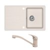   EVIDO Home 45S komplett szett beépíthető gránit egymedencés + csepegtetős mosogatótálca / 1 medencés + csepptálcás mosogató tálca világos bézs színű + PINGUIN álló konyhai csaptelep, 105546SET