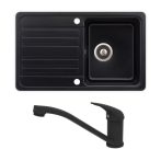   EVIDO Home 45S komplett szett beépíthető gránit egymedencés + csepegtetős mosogatótálca / 1 medencés + csepptálcás mosogató tálca sötétszürke színű / antracit + PINGUIN álló konyhai csaptelep, 105548SET