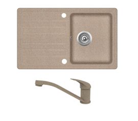 EVIDO Home 45S komplett szett beépíthető gránit egymedencés + csepegtetős mosogatótálca / 1 medencés + csepptálcás mosogató tálca avena / világosbarna színű + PINGUIN álló konyhai csaptelep, 442007SET