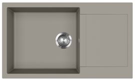 EVIDO Cubo XL 6S Compact beépíthető gránit mosogatótálca egymedencés + csepegtetős / 1 medencés + kicsi csepptálcás mosogató tálca, platina, középszürke / semleges szürke színű, 860x500 mm-es / 86x50 cm-es, 442060