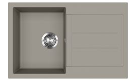 EVIDO Cubo 45S beépíthető gránit mosogatótálca egymedencés + csepegtetős / 1 kicsi medencés + csepptálcás mosogató tálca, kisméretű, platina / középszürke / semleges szürke színű, 780x460 mm-es / 78x46 cm-es, 442061