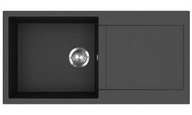 EVIDO Cubo XL 6S beépíthető gránit mosogatótálca egymedencés + csepegtetős / 1 medencés + csepptálcás mosogató tálca, sötétszürke színű / antracit, 100x500 mm-es / 100x50 cm-es, 105536