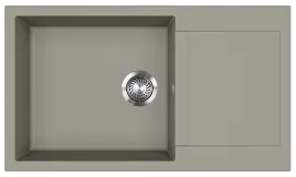 EVIDO Cubo XL 6S Compact beépíthető gránit mosogatótálca egymedencés + csepegtetős / 1 medencés + kicsi csepptálcás mosogató tálca, platina, középszürke / semleges szürke színű, 860x500 mm-es / 86x50 cm-es, 442060