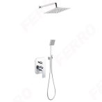   FERRO ALGEO SQUARE SET / zuhany csaptelep szett komplett / fali zuhanycsatlakozó / esőztető fejzuhannyal, fali zuhanykarral / zuhanycső / kézizuhannyal, beépíthető / falba építhető, BAQ7P-SET1-S