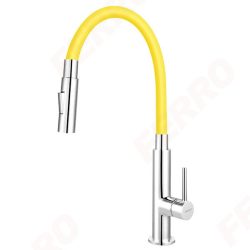 FERRO Zumba Slim 2F konyhai mosogató csaptelep flexibilis / elasztikus kifolyócsővel, sárga - króm színű, BZA43C