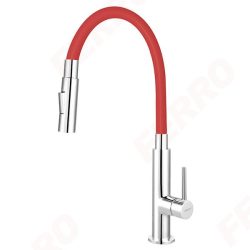FERRO Zumba Slim 2F konyhai mosogató csaptelep flexibilis / elasztikus kifolyócsővel, piros - króm színű, BZA43R