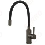   FERRO Zumba Inox- egykaros álló konyhai mosogató csaptelep hajlítható / flexibilis kifolyócsővel, gunmetal / gun metal - fekete színű, BZA4BSSGM 