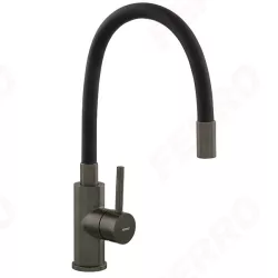 FERRO Zumba Inox- egykaros álló konyhai mosogató csaptelep hajlítható / flexibilis kifolyócsővel, gunmetal / gun metal - fekete színű, BZA4BSSGM FERRO Zumba Inox- egykaros álló konyhai mosogató csaptelep hajlítható / flexibilis kifolyócsővel, gunmetal / gun metal - fekete színű, BZA4BSSGM