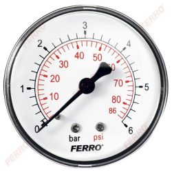 FERRO, Nyomásmérő hátsó csatlakozású 6 bar, Ø63 mm, 1/4", M6306A