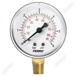FERRO Nyomásmérő alsós csatlakozású 6 bar, Ø63 mm, 1/4", M6306R