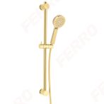   FERRO Rillo - csúszórudas / fali állítható zuhanytartós zuhanyszett 3 funkciós kézizuhannyal, Bright Gold / fényes arany színű kivitel, N365G