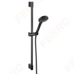   FERRO Horn Black - csúszórudas / fali állítható zuhanytartós zuhanyszett 3 funkciós kézizuhany, kerek design, matt fekete színű kivitel, N370BL-B