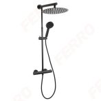   FERRO Trevi Black komplett zuhanyrendszer / zuhanyszett fejzuhannyal, kézizuhannyal, termosztátos csapteleppel, kerek design, fekete színű, NP75-TRV7U-BL