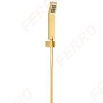   FERRO Jive Bright Gold - fali zuhanyszett fix egypontos rögzítéssel, fali tartó + zuhany gégecső + kézizuhany, hosszúkás szögletes design kivitel, fényes arany színű, U155G