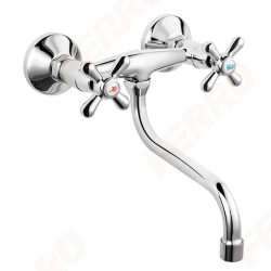 FERRO Retro konyhai fali / falra szerelhető mosogató csaptelep, klasszikus tekerős / kétkaros fogantyúval, króm, XR5