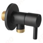   FERRO Rotondo Black - sarokcsap / sarokszelep takarórozettával és fém kezelőkarral, kerek design, 1/2"-3/8", matt fekete színű kivitel, Z295-BL