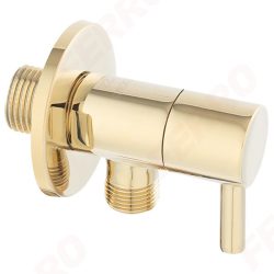 FERRO Rotondo Gold - sarokcsap / sarokszelep takarórozettával és fém kezelőkarral, kerek design, 1/2"-3/8", fényes arany színű kivitel, Z295-G