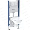   Geberit Duofix Basic beépíthető szett gipszkarton falhoz, 111.153.00.1 komplett keretes WC tartály + Delta 01 fehér nyomólap + SELNOVA fali wc csésze + ülőke + zajcsökkentő, "G30",  118.400.11.3
