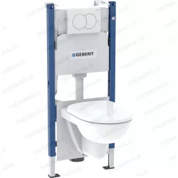 Geberit Duofix Basic beépíthető szett gipszkarton falhoz, 111.153.00.1 komplett keretes WC tartály + Delta 01 fehér nyomólap + SELNOVA fali wc csésze + ülőke + zajcsökkentő, "G30",  118.400.11.3