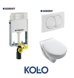 GEBERIT Kombifix Basic befalazható / beépíthető WC Tartály 110.100.00.1 + Delta 20 Fehér Nyomólap + KOLO Fali WC csésze + Basico wc-ülőke / SSA01 szett / AKCIÓ!
