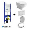   Geberit Duofix Basic beépíthető WC tartály szett gipszkarton falhoz / szaniter szett B / GE-SSB02 / komplett keretes wc tartály + Delta 20 fehér nyomólap + KOLO fali wc csésze + ülőke