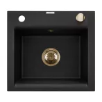   Invena TESALIA gránit mosogató, 1 medencés, csepptálca nélküli, fekete-arany, PVD/Waterplating, AZ-01-Z41-B