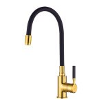   Invena GLAMOUR egykaros álló konyhai mosogató csaptelep flexibilis / hajlítható kifolyócsővel, fekete-arany színű kivitel, PVD/Waterplating, BZ-02-L17-V