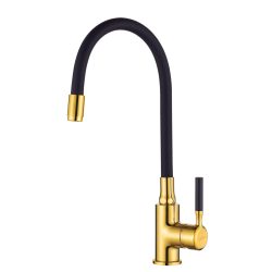 Invena GLAMOUR egykaros álló konyhai mosogató csaptelep flexibilis / hajlítható kifolyócsővel, fekete-arany színű kivitel, PVD/Waterplating, BZ-02-L17-V