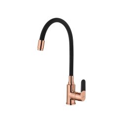 Invena GLAMOUR egykaros álló konyhai mosogató csaptelep flexibilis / hajlítható kifolyócsővel, fekete-rózsa arany / rosegold színű kivitel, PVD/Waterplating, BZ-08-L14-V