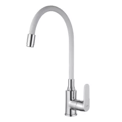 Invena JOGA konyhai csaptelep, álló, flexibilis kifolyócsővel, fehér-króm, BZ-32-L02-C