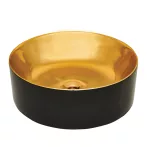   Invena KOS mosdókagyló, kerek, asztali, átmérő 42 cm, fényes, fekete-arany, PVD/Waterplating, CE-38-027-C