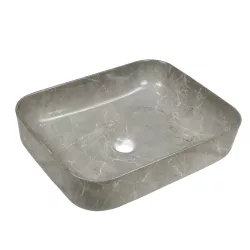 Invena FLORINA mosdókagyló, négyszögletű, asztali, 51 cm, márvány hatású, fényes, szürke, CE-40-705-C