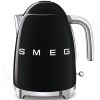   SMEG 50-es évek RETRO design-ja vízforraló / konyhai vízmelegítő készülék, 1,7 liter, 2400 W-os, fényes felületű, fekete színű, KLF03BLEU