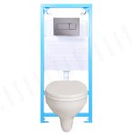   STYRON NIAGARA FIX komplett WC szett egységcsomag: STY-740 falon belüli / beépíthető WC tartály, fémvázas / keretes kivitel, szárazépítéshez + STY-800-2 króm nyomólap + fali WC csésze, STY-E04