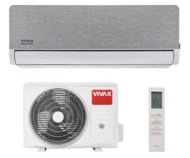 VIVAX ACP12CH35AEHI+ SILVER H-design hűtő-fűtő mono split klíma szett / légkondicionáló, A+++/A++,  Wi-Fi előkészítés, légkondi, R32, inverteres, kültéri + beltéri egység, 3,5 kW-os kivitel, fehér + ezüstszürke textil hatású előlap, ACP-12CH35AEHI+